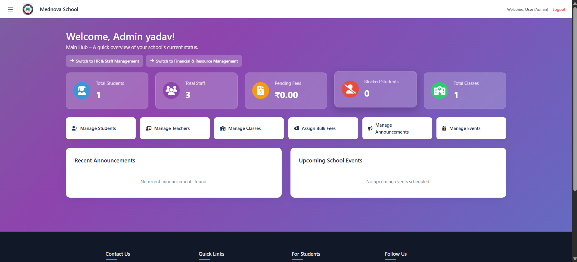 Mednova school Admin Dashboard